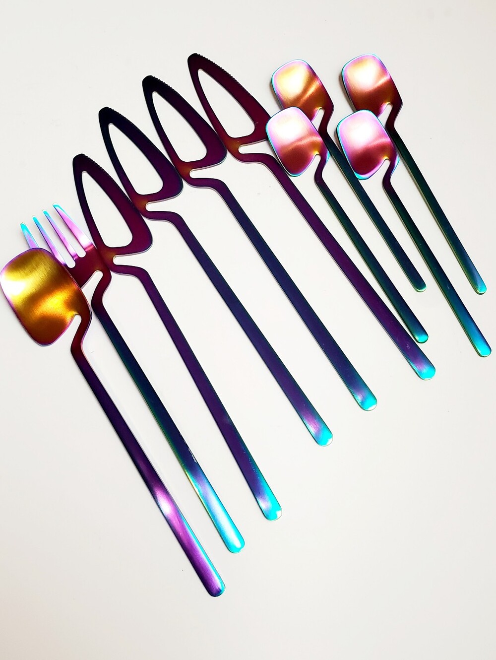 10 Piece Rainbow Metallic Mermaidcore Stainless Steel Cutlery Dinnerware Set